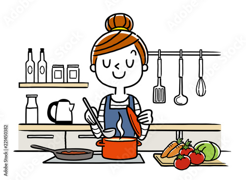 イラスト素材：主婦、料理