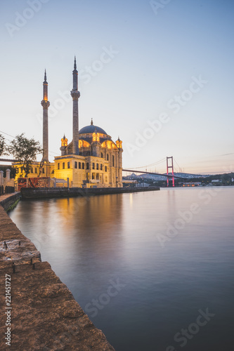 Image of Ortakoy Mosque with Bosphorus Bridge in Istanbul.