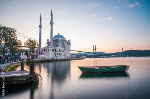 Photography Image of Ortakoy Mosque with Bosphorus Bridge in Istanbul.