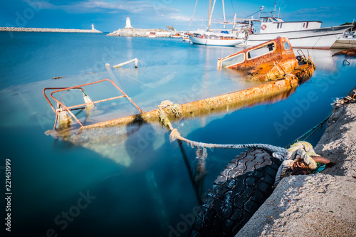 Sunken boat, long exposure technique.