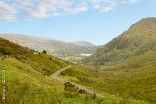 View of LLanberis pass in Snowdonia National Park in North Wales UK