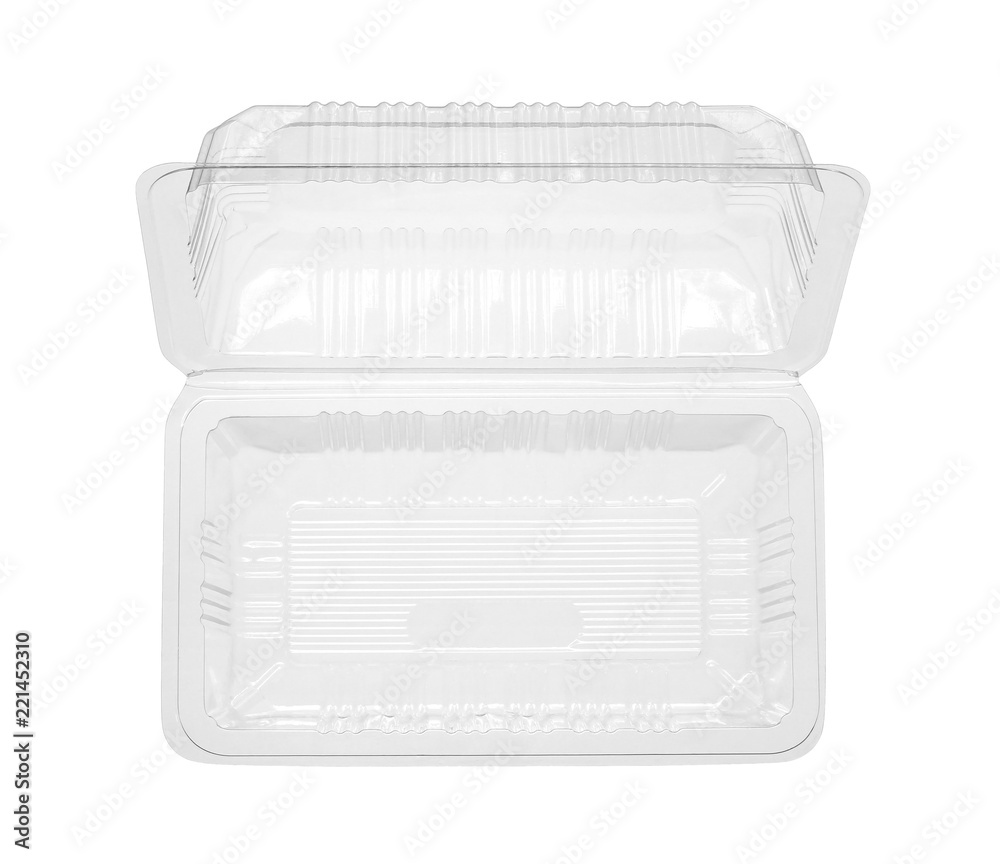 Plastic food box, top view (with clipping path) isolated on white background Plastic food box, top view (with clipping path) isolated on white background