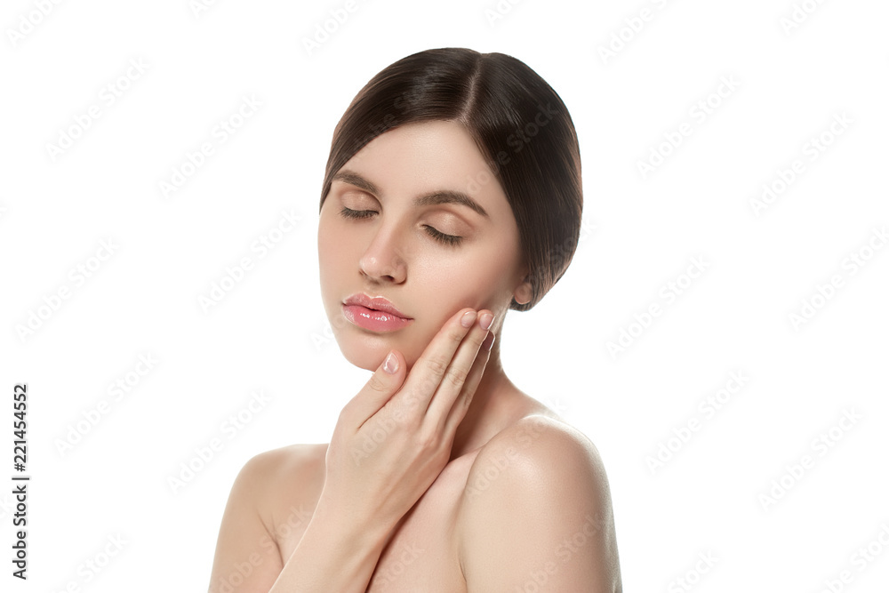 Beautiful Woman Face Portrait Beauty Skin Care Concept Beautiful. Isolated on white Beautiful Woman Face Portrait Beauty Skin Care Concept Beautiful. Isolated on white