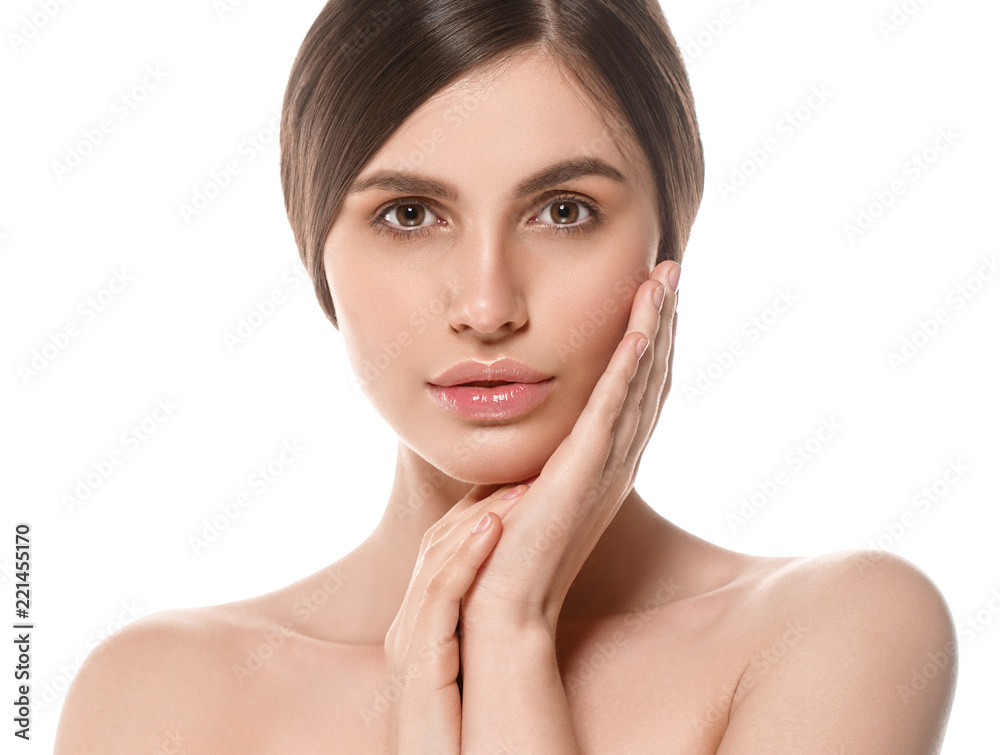 Beautiful natural skin makeup helathy skin care face brunette woman
