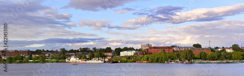 Panoramic view of the left bank of the Kostroma River, Kostroma, Russia.