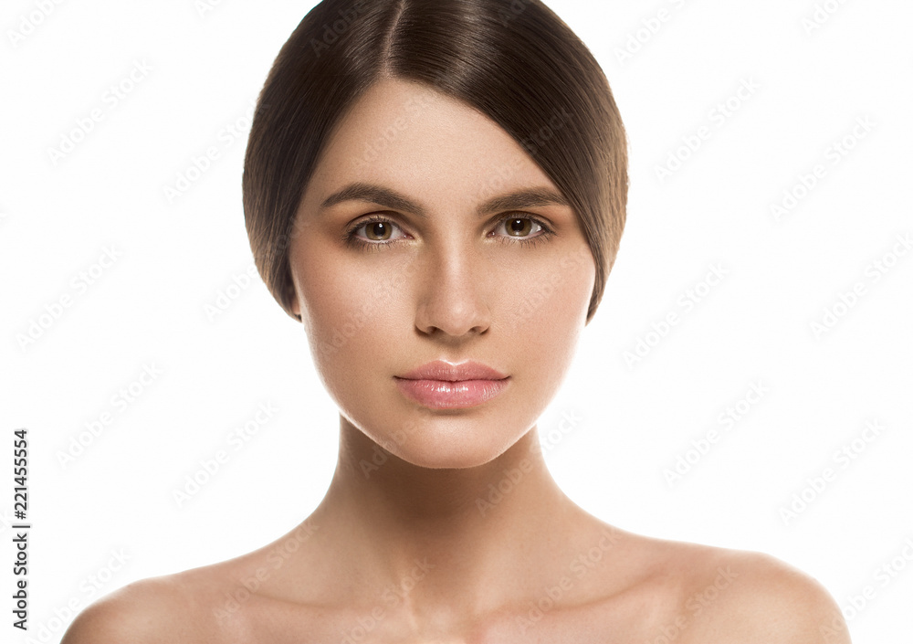 Beautiful natural skin makeup helathy skin care face brunette woman Beautiful natural skin makeup helathy skin care face brunette woman