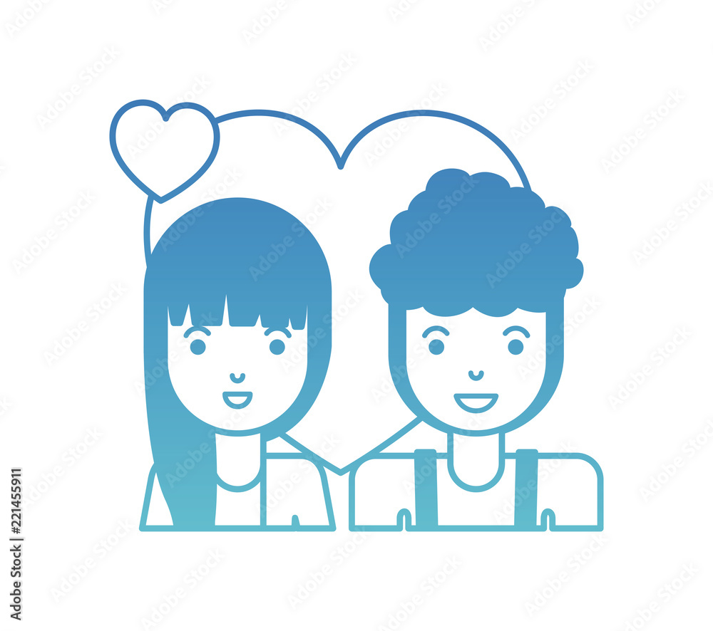 young couple with hearts love characters young couple with hearts love characters
