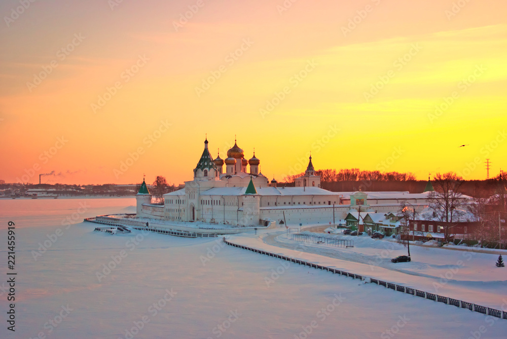Ipatievsky Monastery in winter at sunset. Kostroma, Russia.