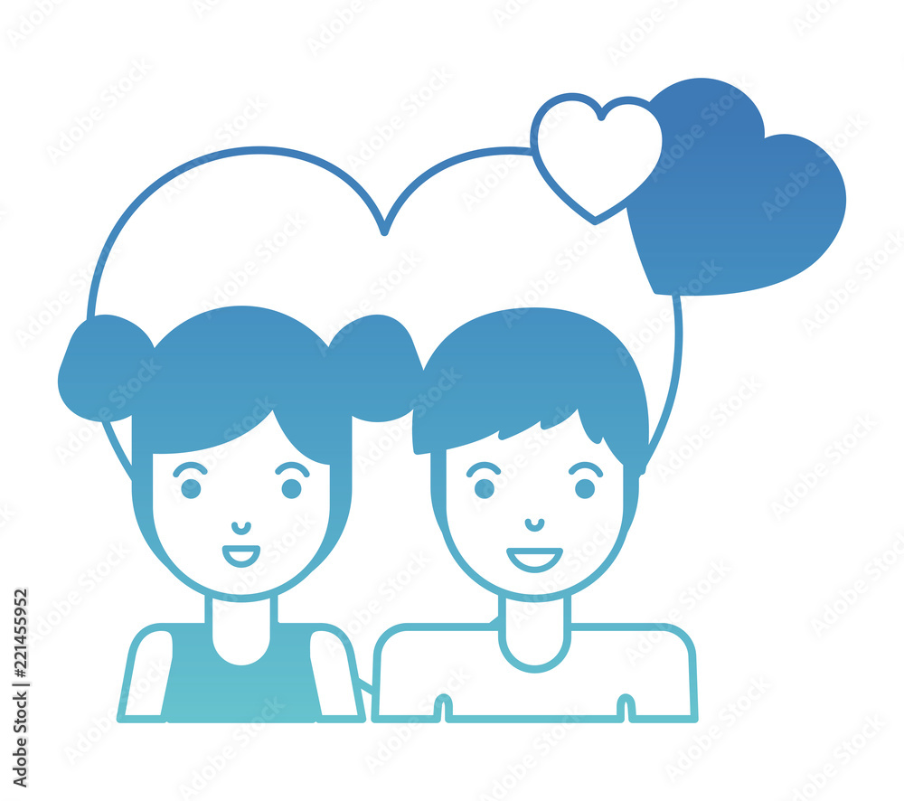 young couple with hearts love characters young couple with hearts love characters