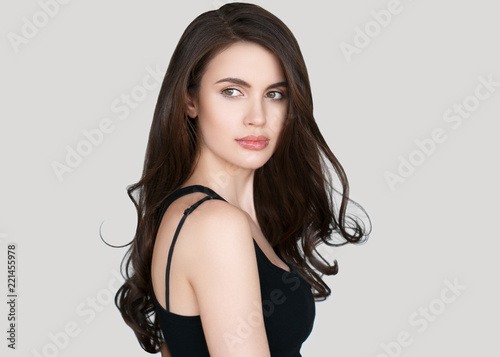 Beautiful hairstyle woman portrait, long brunette hair beauty female