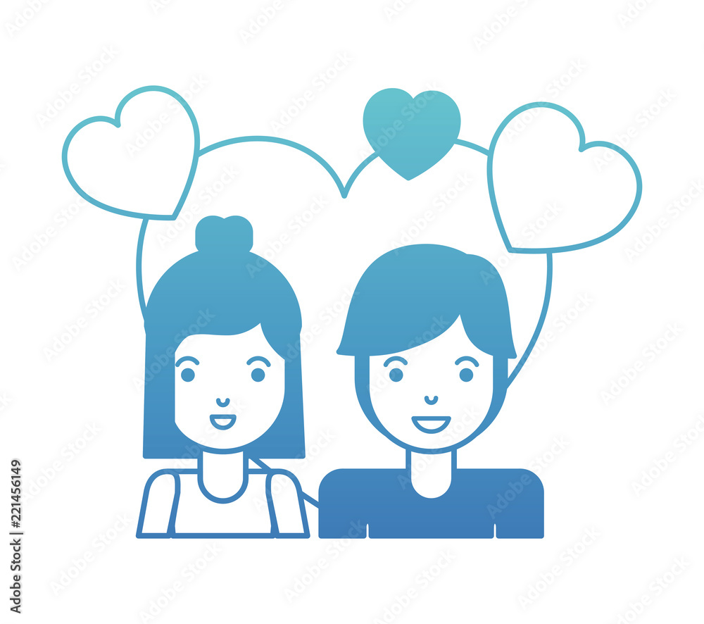 young couple with hearts love characters young couple with hearts love characters