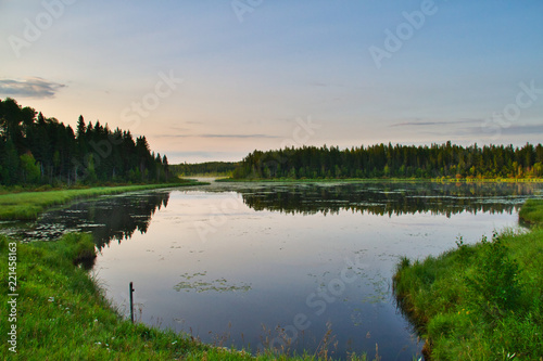 A lake in Prince Albert National Park in the early morning hours. photo