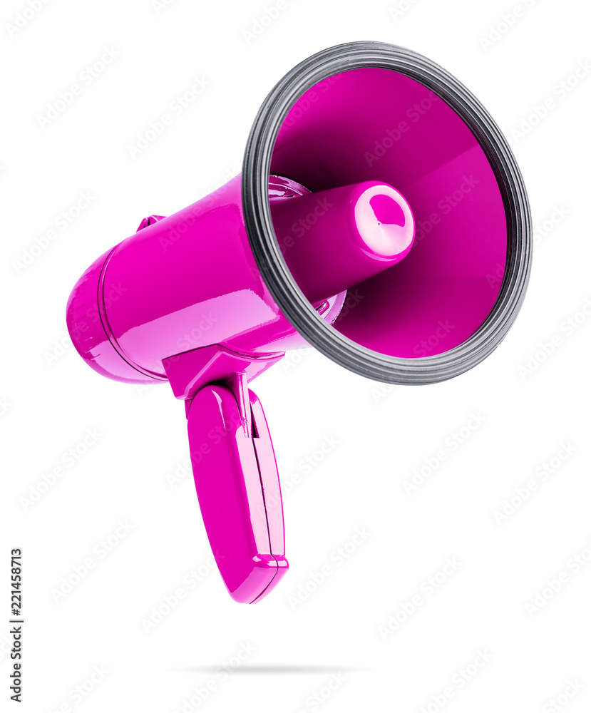 Pink megaphone isolated on white background. File contains a path to