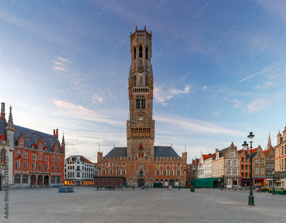 Brugge. Market square at dawn.