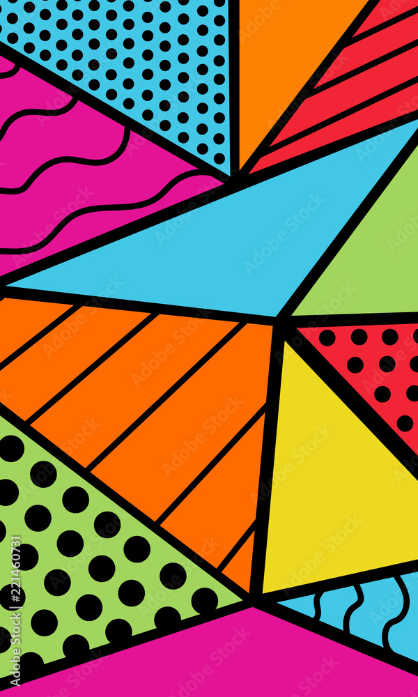 90s decade theme abstract geometric background bright colors Stock