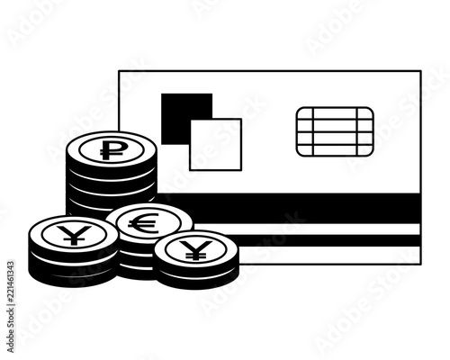 bank credit card stacked coins currency