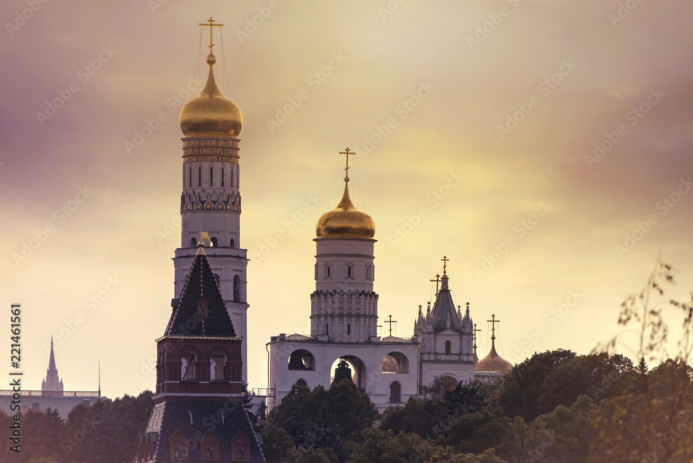 Amazing evening time in Moscow, Moscow Kremlin in Russia, Zariadye or Zaryadye Park