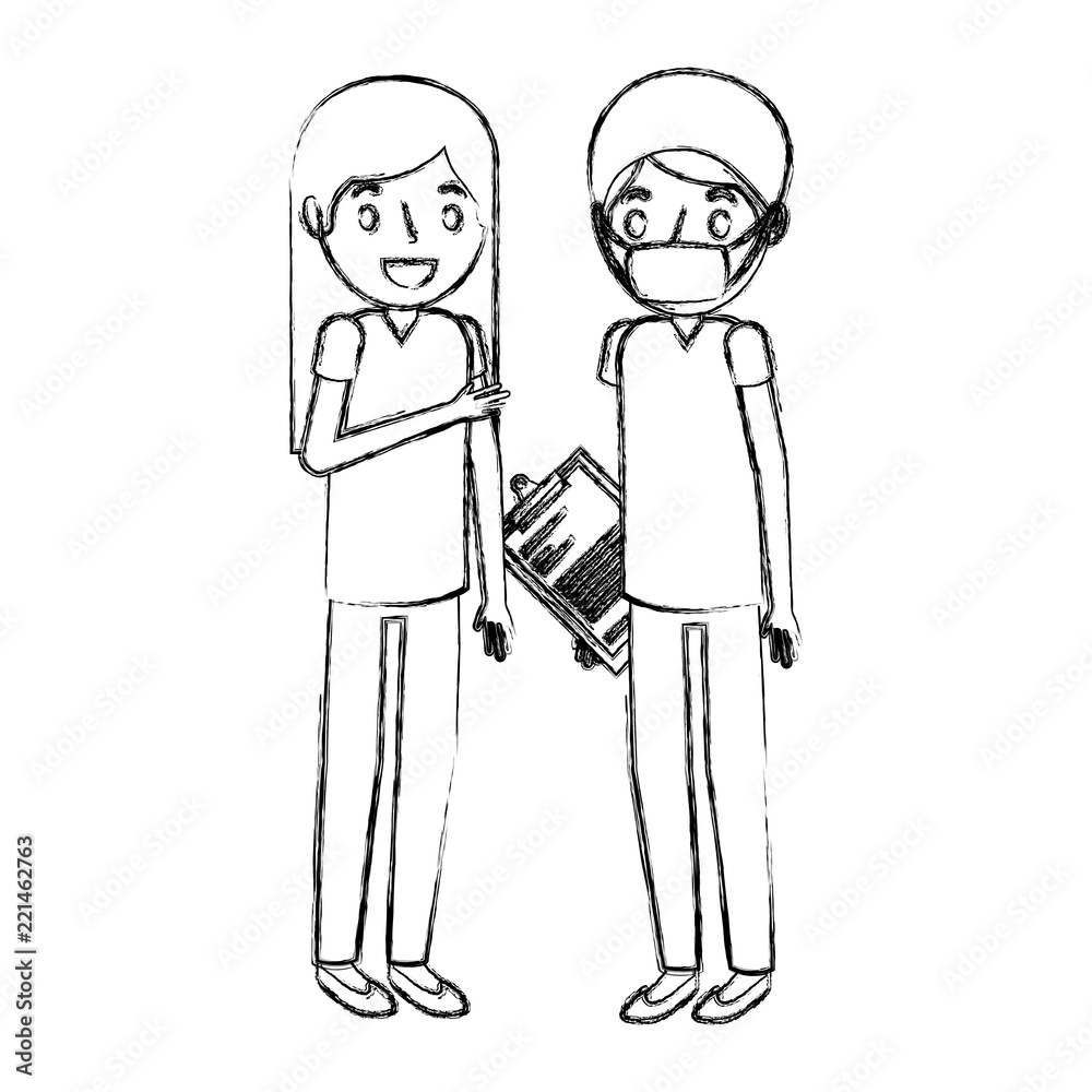 nurse and doctor surgeon with mask and clipboard nurse and doctor surgeon with mask and clipboard