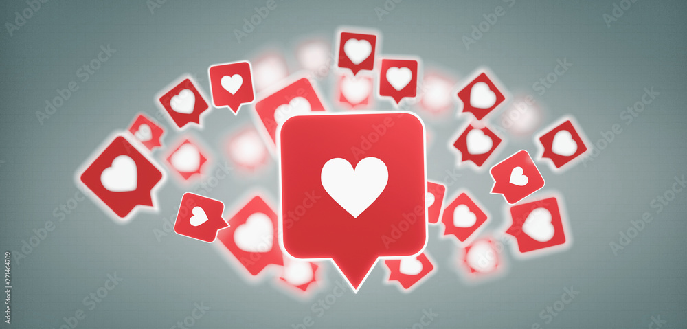 Like notification on a social media 3d rendering Like notification on a social media 3d rendering