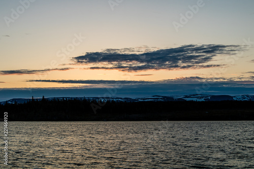 Sunrise over the Long Range Mountains from Berryhill Pond  Gros Morne National Park  Newfoundland  Canada