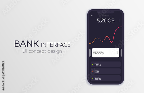 Mobile UI Design Concept. Bank Interface Application. Vector Illustration.