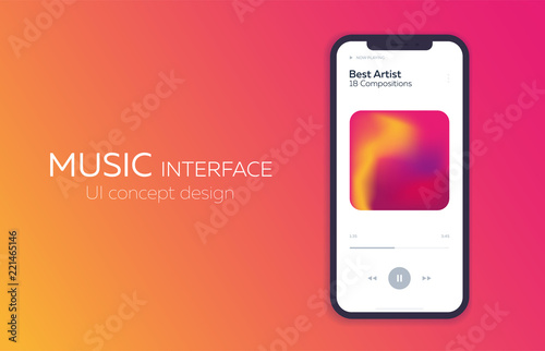 Mobile UI Design Concept. Music Player. Vector Illustration.