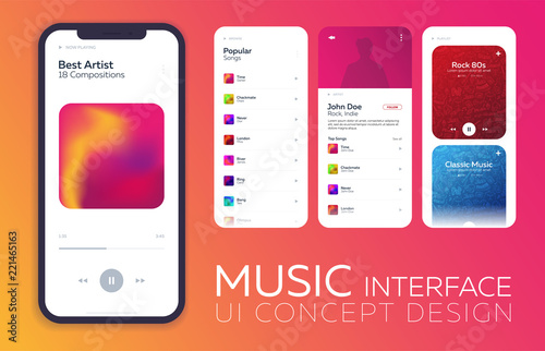 Mobile UI Design Concept. Music Player Interface. Vector Illustration.
