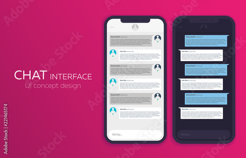 Set of Mobile UI Design Concept. Trendy Chat Application with Dialogue window. Sms Messenger. Vector Illustration.