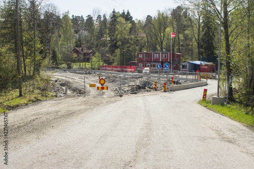Canvas Print Vägarbeta i Nacka med trafikljus