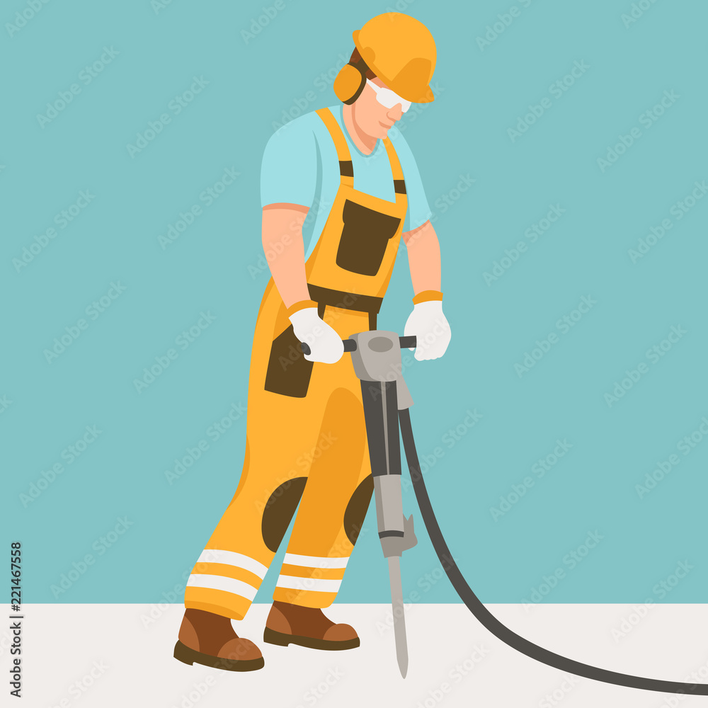 worker with a pneumatic hammer vector illustration flat style profile worker with a pneumatic hammer vector illustration flat style profile