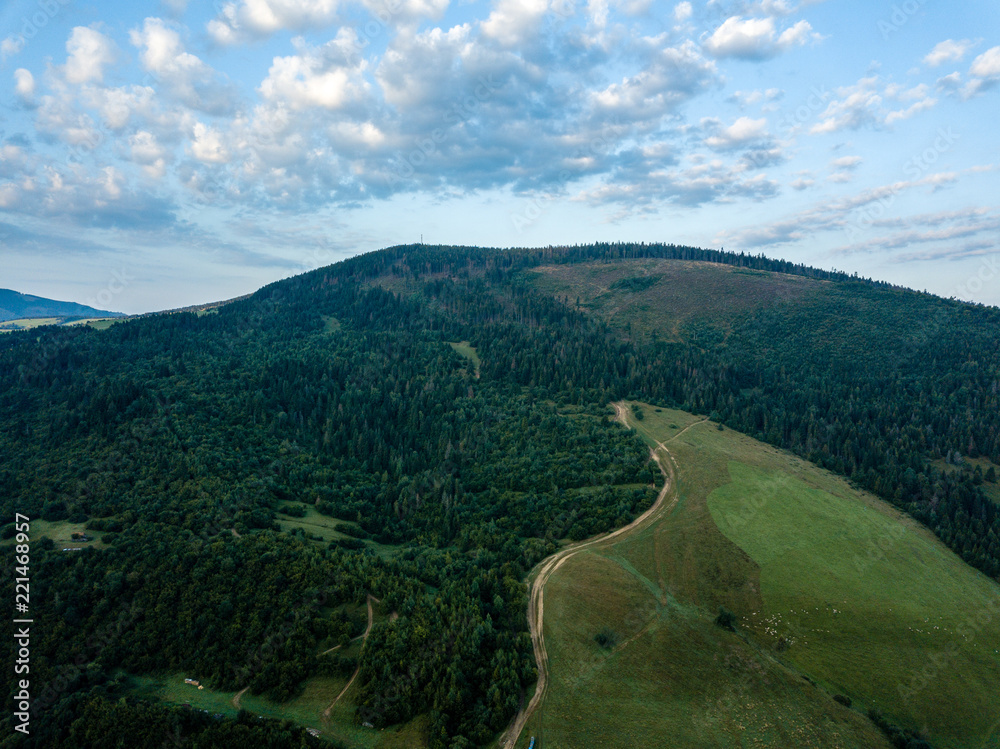 drone image. aerial view of rural mountain area in Slovakia, villages of Zuberec and Habovka from above