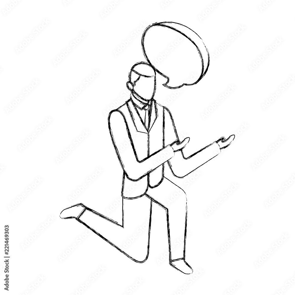 business man character and speech bubble