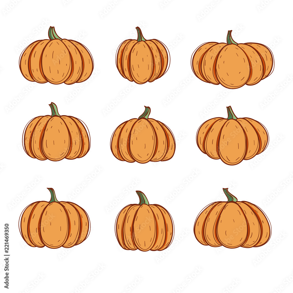 Cartoon halloween pumpkin set. Vector illustration