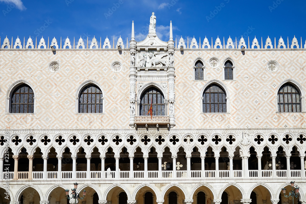 Doge Palace building facade in Venice in a sunny summer day in Italy