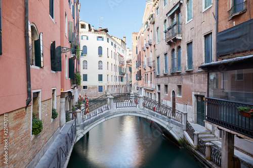 Venice, ancient buildings and calm water in the canal, nobody in the morning in Italy © andersphoto