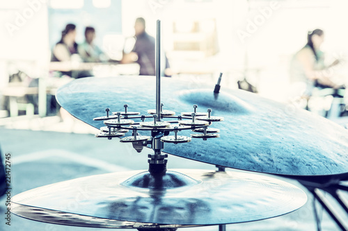 Detail of drums and cymbals, blue filter photo