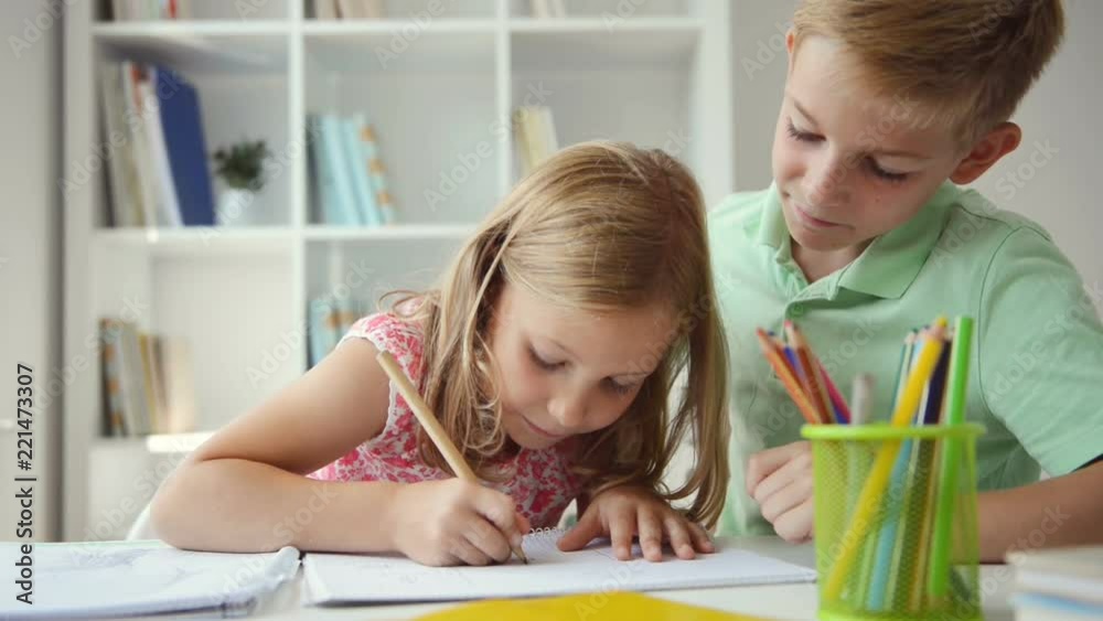 Portrait of school children are came back to school and learning in classroom Portrait of school children are came back to school and learning in classroom