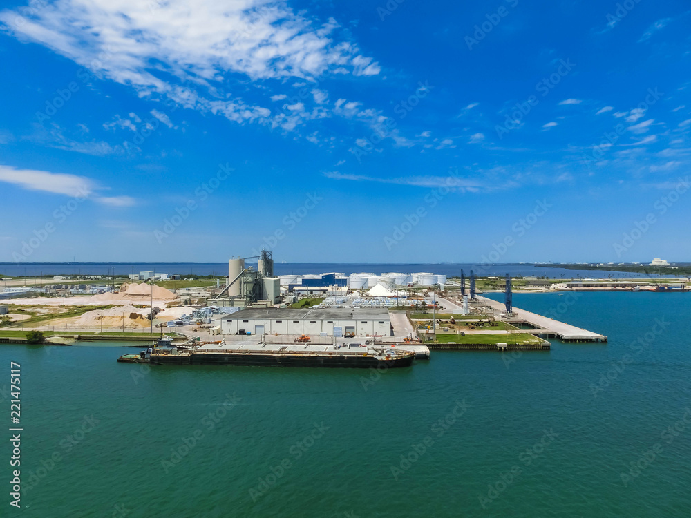 Fototapeta premium Cape Canaveral, USA. The arial view of port Canaveral from cruise ship, docked in Port Canaveral, Brevard County, Florida