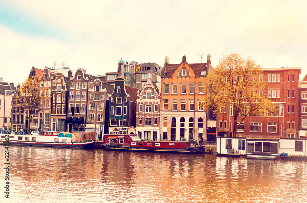 Plakat Beautiful Magic Autumn Landscape in Amsterdam, Holland. amazing places. popular tourist atraction