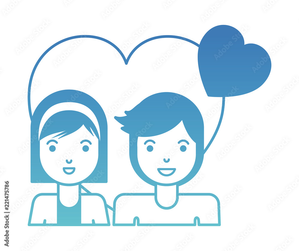 young couple with hearts love characters young couple with hearts love characters