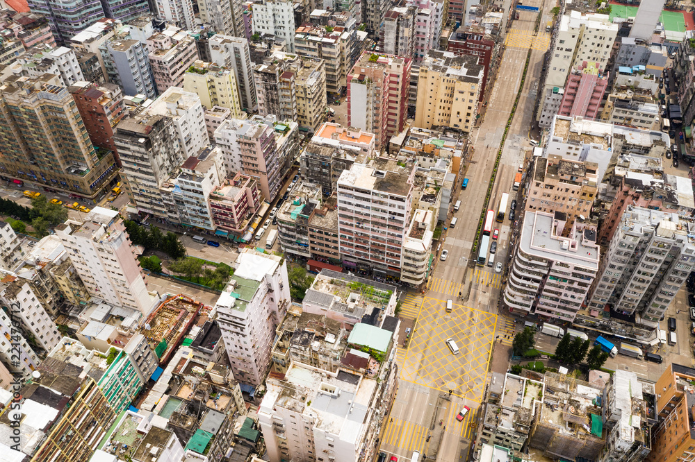 Fototapeta premium Drone fly over Hong Kong downtown