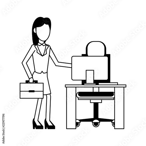 Businesswoman at office in black and white