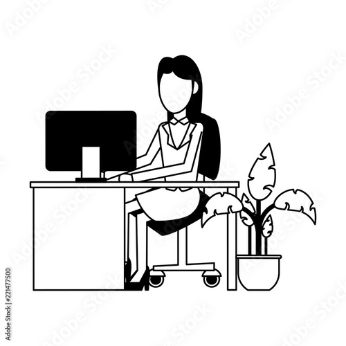 Businesswomans at office in black and white