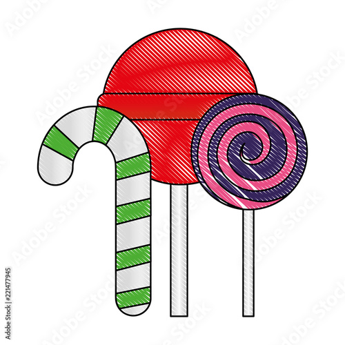 sweet candy cane lollipop and spiral caramel