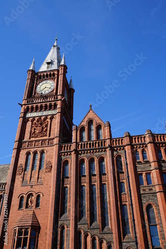 University of Liverpool view in sunny autumn weather with clear blue sky