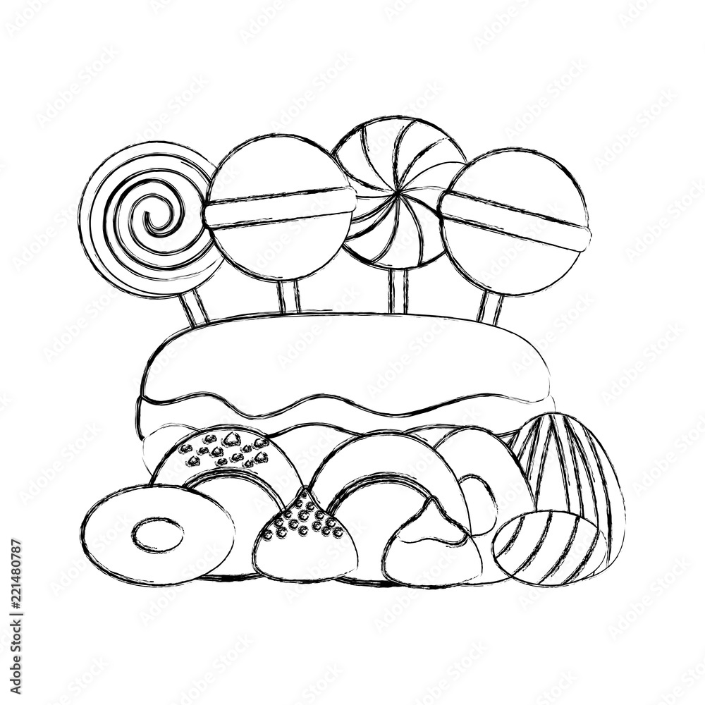sweet lollipops macarons caramels stuffed chocolate bonbon sweet lollipops macarons caramels stuffed chocolate bonbon
