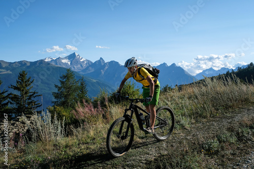 mountainbiker in action in the beautiful aosta valley, Italy, Europe © Erich 