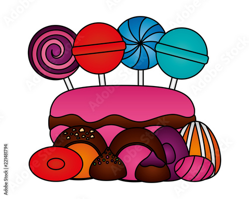 sweet lollipops macarons caramels stuffed chocolate bonbon