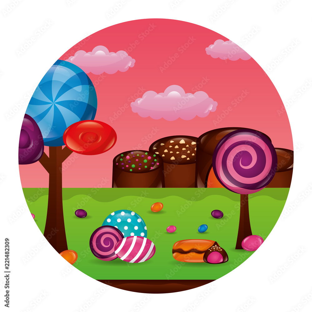 Fototapeta premium fantasy sweet candies chocolate landscape