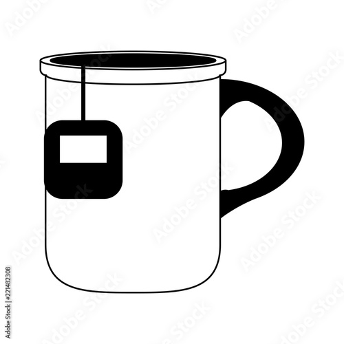 Hot tea cup with bag in black and white